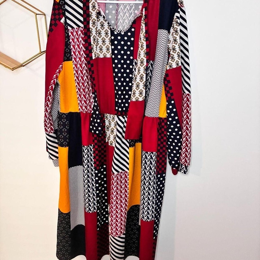 Curve 4XL Mixed Print Patchwork Long Sleeve Dress